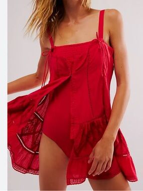 Free People Break of Day Red Bodysuit